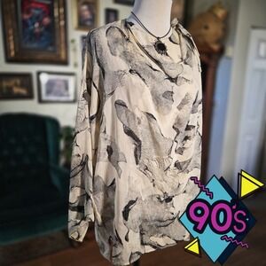 Vintage 90s Apropos Sheer 100% Silk Abstract Art Wrap Blouse Boho Witchy Top